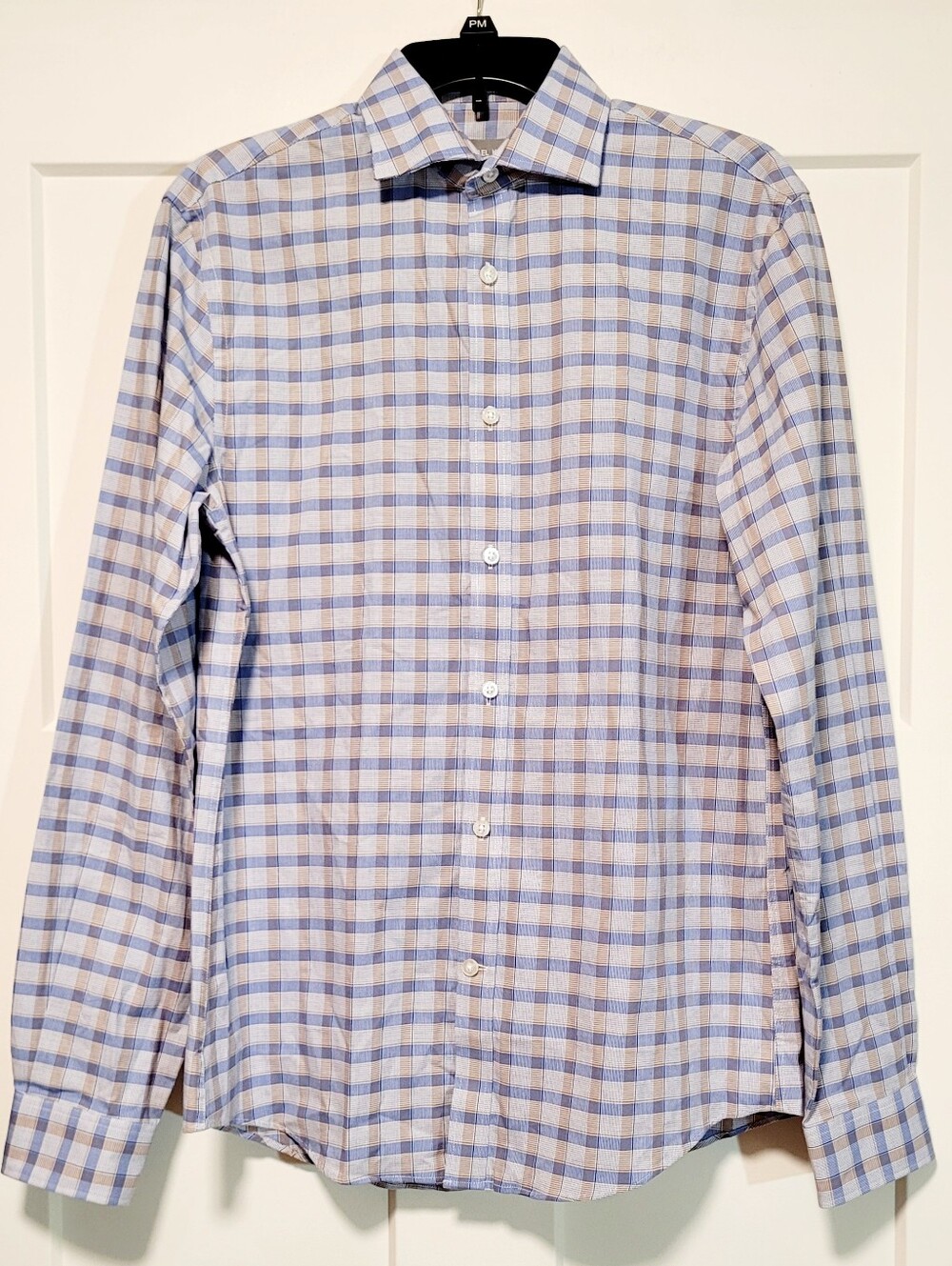 Michael Kors Mens Slim-Fit Plaid Long Sleeve Dress Shirt 15 34/35 M Blue Orange